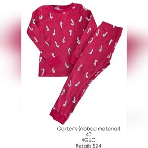 Carter's Ribbed Red Candy Cane Kids Toddler Festive Christmas Pajama Set 4T